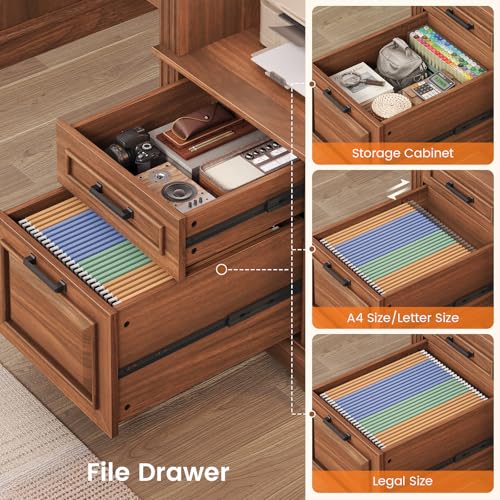 Farmhouse Executive Desk, 62'' Home Office Desk with File Drawers, view 5