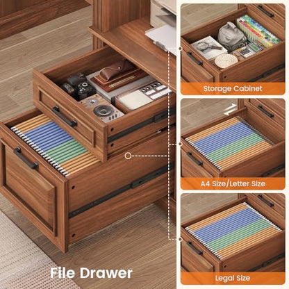 Farmhouse Executive Desk, 62'' Home Office Desk with File Drawers, view 5