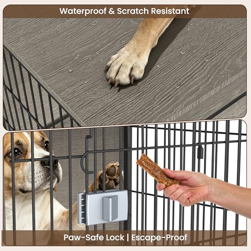 Wooden Dog Crate Furniture 27" for Small to Medium Dogs, Greige, view 6