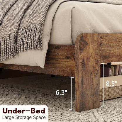 DWOYFO Wood Platform Bed Frame, Queen Bed Frame with Headboard, Dark Brown, view 6