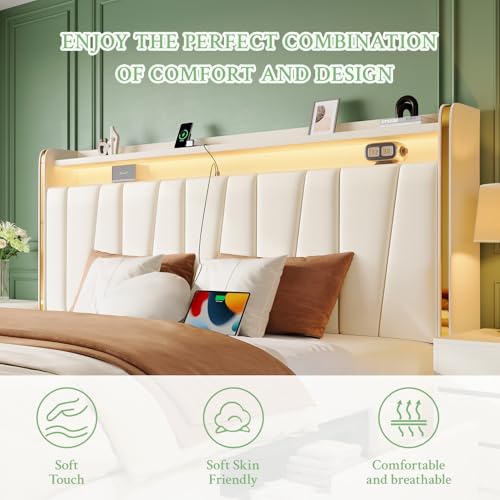 King Size Bed Frame Upholstered Headboard Storage Drawer Dustproof, view 4