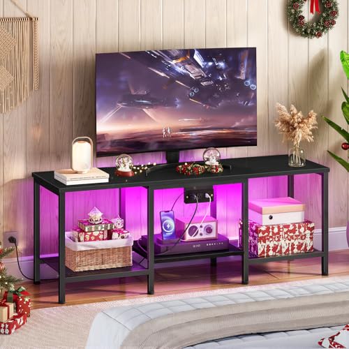 TV Stand with Charging Station to 55 Inches, LED Entertainment Center, view 2