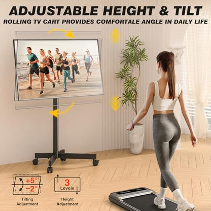 Strong Tall Rolling TV Stand for 23-65 Inch TVs up to 88 lbs, Height Adjustable &Tilt Mobile TV Cart for Optimal Viewing Angle, Portable TV Stand with Locking Silent Wheels for Home and Outdoor