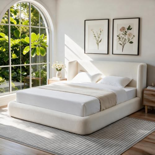 Queen Cloud Upholstered Bed Frame with Wingback Headboard (C01), view 4