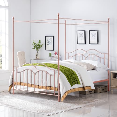 Eileen Metal Canopy Bed Frame Queen Size with Headboard/Footboard, view 2