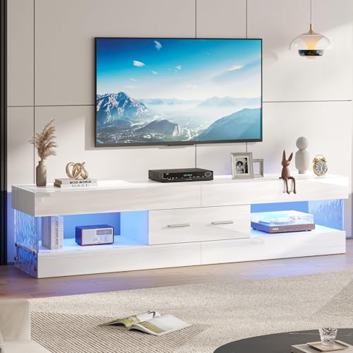67" Modern TV Stand for 75 Inch TV, LED Entertainment Center, White, view 7