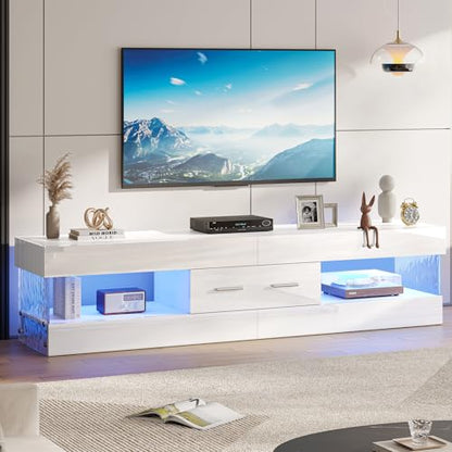 67" Modern TV Stand for 75 Inch TV, LED Entertainment Center, White, view 7
