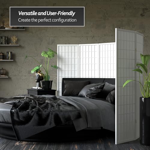 5 ft. Tall Window Pane Shoji Screen - White - 3 Panels