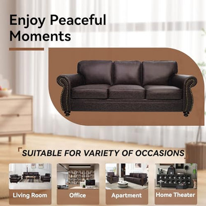 Rivet Couch,Living Room Sets,Mid-Century Couch, Solid Wooden Frame for Living Room,Vintage Couches (Brown, Loveseat+3 Seater)
