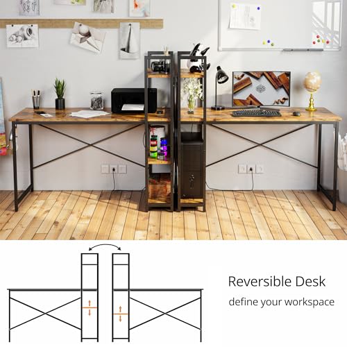Computer Desk 55" with Power Outlet and Storage Shelves,Rustic Brown, view 7