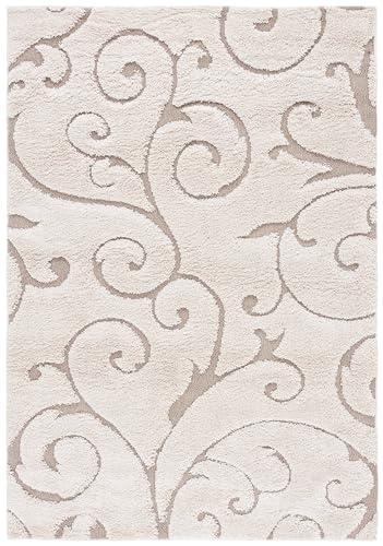SAFAVIEH Florida Shag Collection Area Rug - 5'3" x 7'6", Cream & Beige, Scroll Design, Non-Shedding & Easy to Clean, High-Low Plush Pile, Ideal for Living Room, Bedroom, Dining Space (SG455-1113)