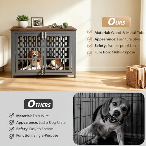Heavy Duty Dog Crate Furniture 38 inch for Large Dogs, Aged Black, view 6