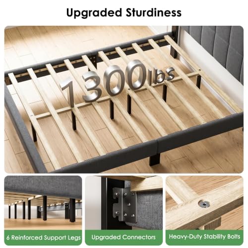 Queen Size Bed Frame with Upholstered Adjustable Headboard, view 5