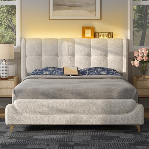 Queen Bed Frame with Charging Station & LED Lights, view 2