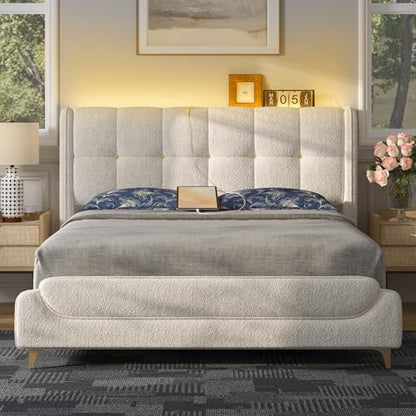 Queen Bed Frame with Charging Station & LED Lights, view 2