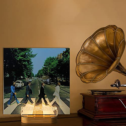 Light up Now Playing Vinyl Record Stand, Now Spinning Record Stand, Wooden Acrylic Holder for Album Display Storage, Vinyl Record LED Display Storage Collection Holder with USB Powered