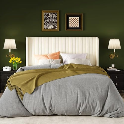 Cream White Wingback Upholstered Bed Frame, view 4
