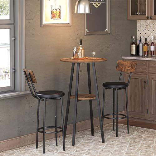 Bar Table, Round Pub Table, 2-Tier with Storage, 37.4" High Top for Small Spaces, with Top Particleboard for Kitchen, Easy to Assemble, Rustic Brown BF55BT01