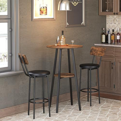 Bar Table, Round Pub Table, 2-Tier with Storage, 37.4" High Top for Small Spaces, with Top Particleboard for Kitchen, Easy to Assemble, Rustic Brown BF55BT01