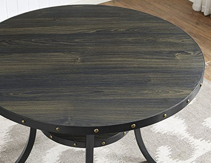 Collection Biony Espresso Wood Counter Height Dining Set with Blue Fabric Nailhead Stools