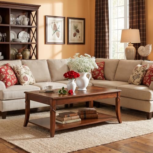 Solid Wood Coffee Table with Storage Shelf and Shimmering Tabletop, view 6
