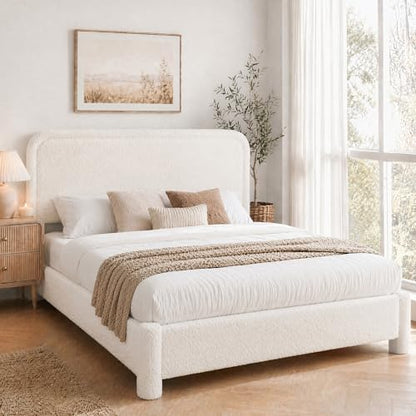 Teddy Boucle Bed Frame Queen Size with Adjustable Headboard, view 5