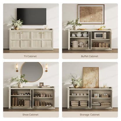 61.7" 4-Door Buffet Sideboard Cabinet Living Room, Grey White Oak, view 6