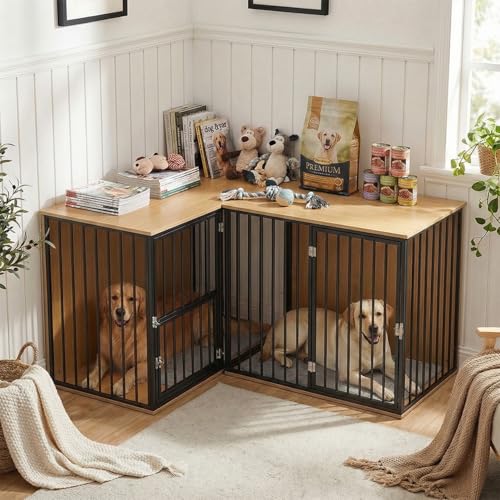 Large Double Dog Crate Furniture, Dark, view 2