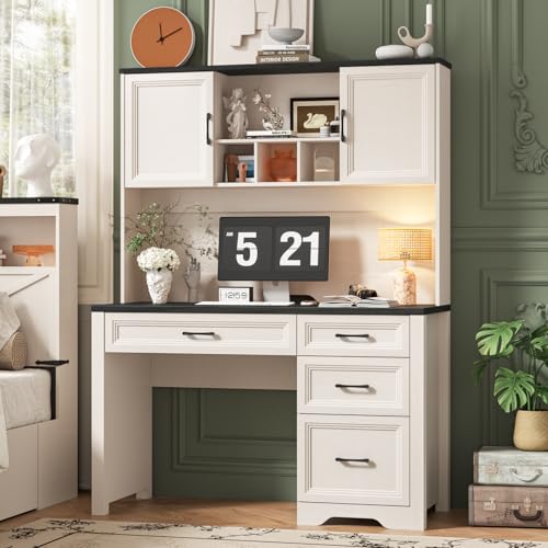 Farmhouse Executive Desk with 4 Drawers and Storage Cabinet, view 4