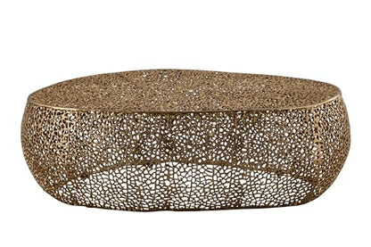 Modern Contemporary Oval-Shape 50" Coffee Table, Solid Aluminum intrigued Design, Mesh Cocktail Table, Creative Center Table for Living Room and Bedroom, Casted in Gold