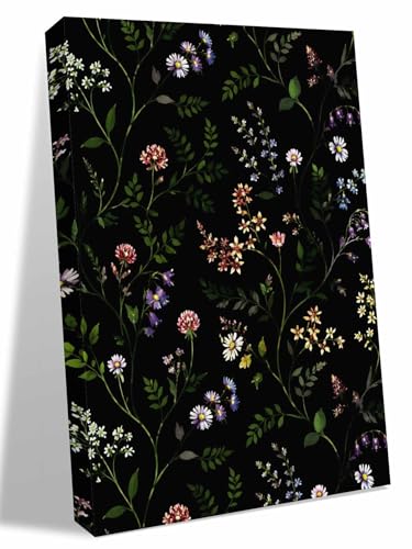 NuYeBiofx Dark Watercolor Blossom Flower Canvas Wall Art Prints,48"x32" Framed Picture Artwork Rustic Floral Leaves on Black Printed Canvas Oil Painting for Living Room Bedroom Office,Ready to Hang