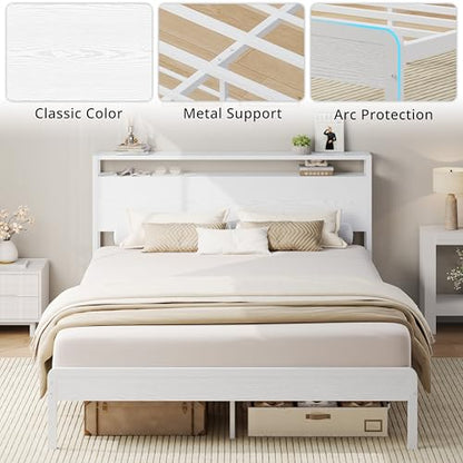 Queen Bed Frame with 2-Tier Storage Shelf Headboard, view 7