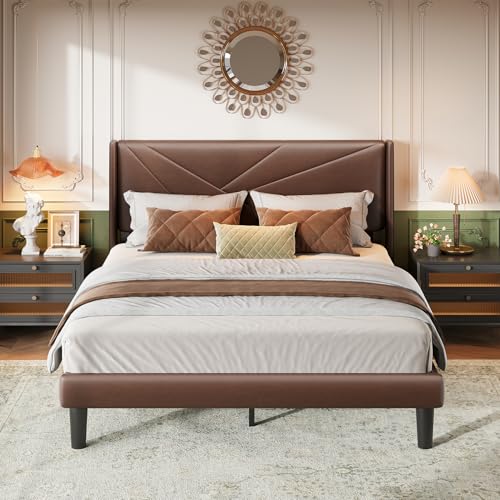 Queen Size Bed Frame with Upholstered Wingback Headboard, view 2