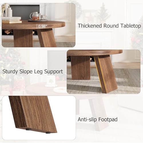 Farmhouse TV Stand, Inclined Legs Coffee Table, Set of 2, Brown, view 4