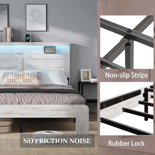 Queen Size Wooden Bed Frame with Headboard, Rustic Platform Bed Frame, view 7