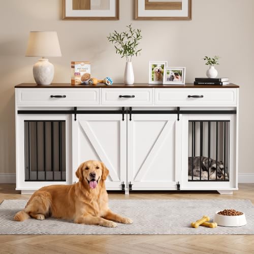 Double Dog Crate Furniture, 71" TV Stand Kennel for 2 Dogs, view 8
