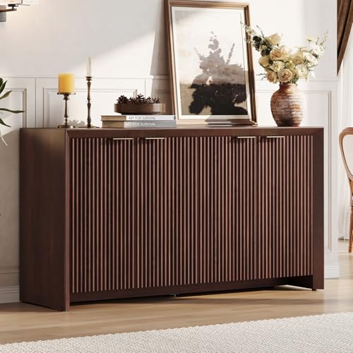 Modern Fluted Sideboard Buffet Cabinet with Storage, Dark Walnut, view 2