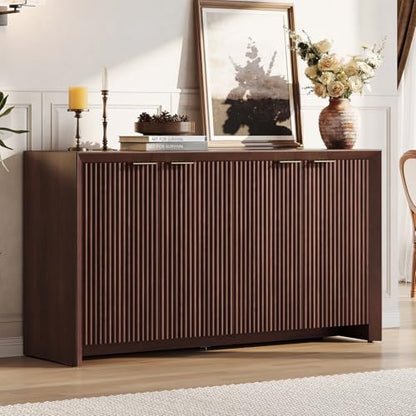 Modern Fluted Sideboard Buffet Cabinet with Storage, Dark Walnut, view 2