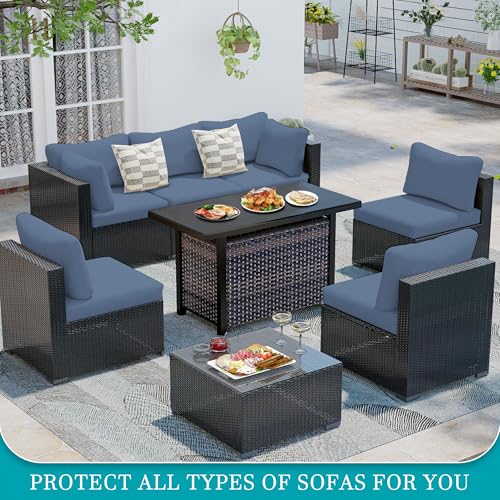 12 Pcs Stretch Patio Cushion Covers,Outdoor Couch Covers Replacement,Outdoor Couch & Sofa Slipcovers,for Patio Furniture Cushion Covers,Washable Reusable Furniture Protector (Gray Blue,Cover Only)