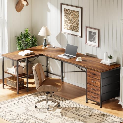 63 Inch L Shaped Desk with Fabric Drawers, view 8