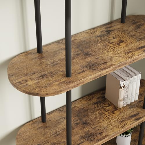 71" Arched Bookshelf 5 Tier Bookcase Open Bookshelf with Metal Frame Plant Stand Freestanding Display Rack Tall Shelving for Bedroom Living Room Home Office Bathroom Black + Retro Color