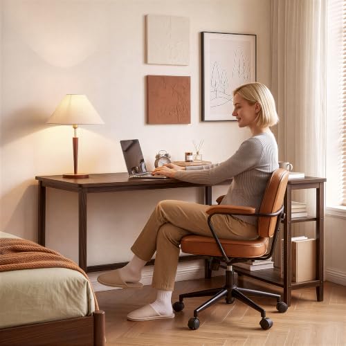 47 Inch L Shaped Computer Desk with Solid Wood Frame & Power Outlets, view 8
