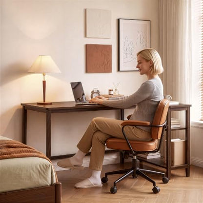 47 Inch L Shaped Computer Desk with Solid Wood Frame & Power Outlets, view 8