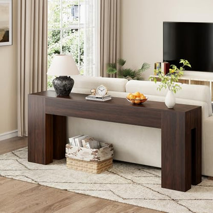 Extra Long Sofa Console Table for Entryway Living Room, 79-Inch Farmhouse Wood Behind Couch Table, Rectangular Accent Console with Wooden Double Base for Hallway Foyer Entrance, Walnut Brown