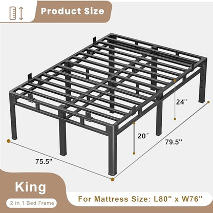 24 Inch King Bed Frame Double Layer 2 in 1 Platform with Round Corner, view 3