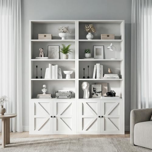 MXV 6 Tier 71" Tall Farmhouse Bookshelf with Barn Door Cabinet, view 4