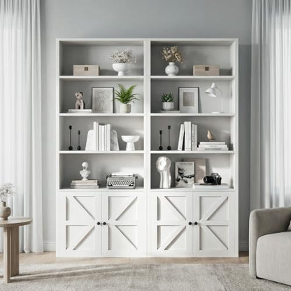 MXV 6 Tier 71" Tall Farmhouse Bookshelf with Barn Door Cabinet, view 4