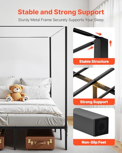 Canopy Bed Frame Queen Size, Metal Canopy Bed with Four Posters Design, view 5