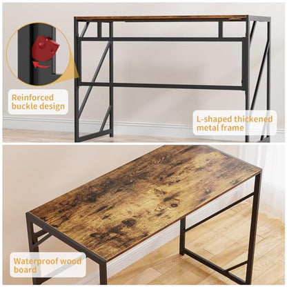 Folding Desk Writing Computer Desk for Home Office, No-Assembly Study Office Desk Foldable Table for Small Spaces