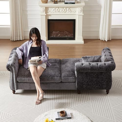 81" Chenille Face-to-face Chaise Lounge, Button Tufted Design Sofa, view 2